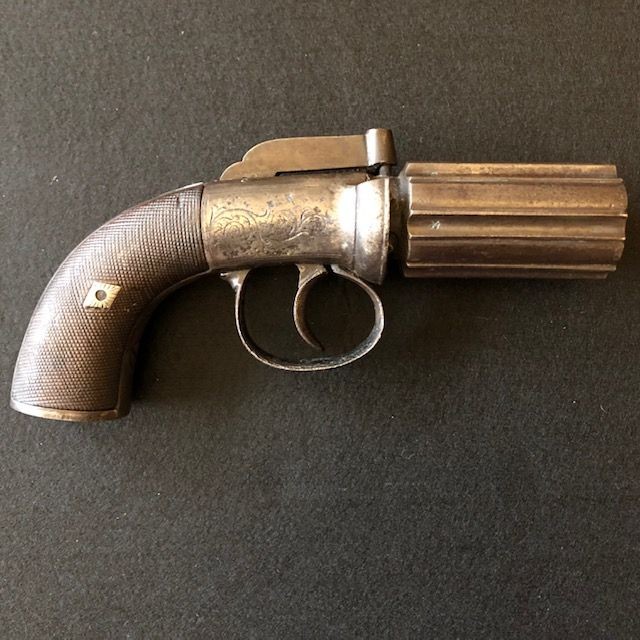 b2ap3_large_Antique-Pepper-Pot-Pistol ***NOW SOLD***c1840 Antique and Obsolete Calibre English Pepper Pot Pistol. - Armoury Antiques | Marlborough Antiques