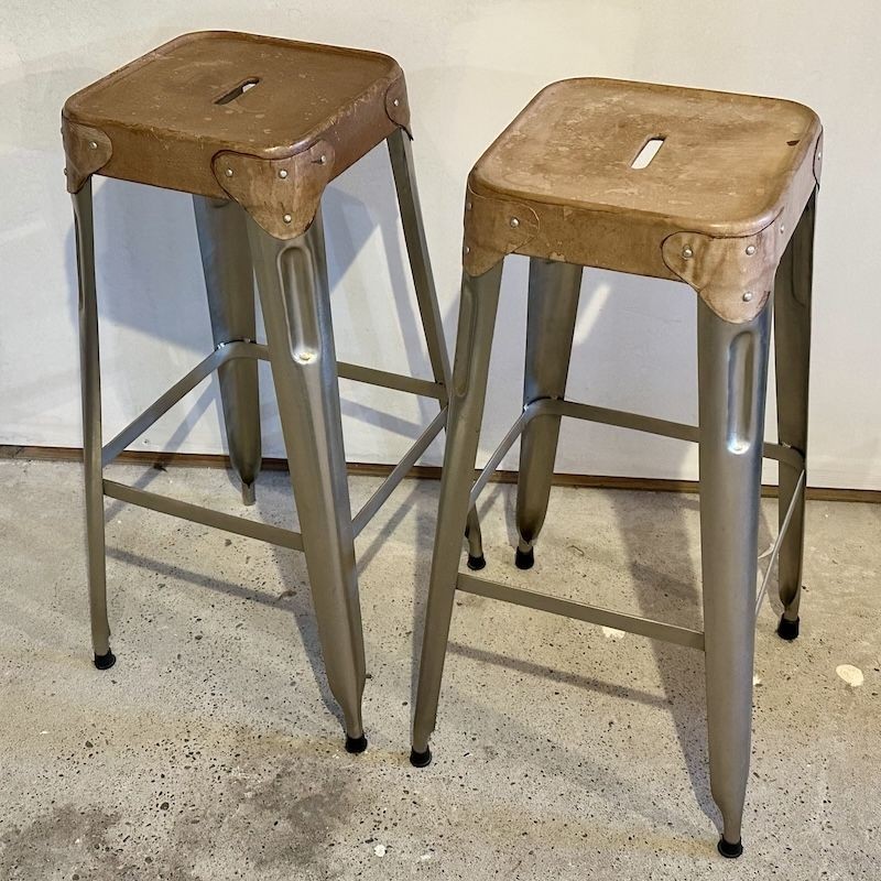 b2ap3_large_Vintage-Industrial-Stools-2 ***New In***Superb Pair of Vintage Steel and Leather Seated Industrial Stools. - Armoury Antiques | Marlborough Antiques
